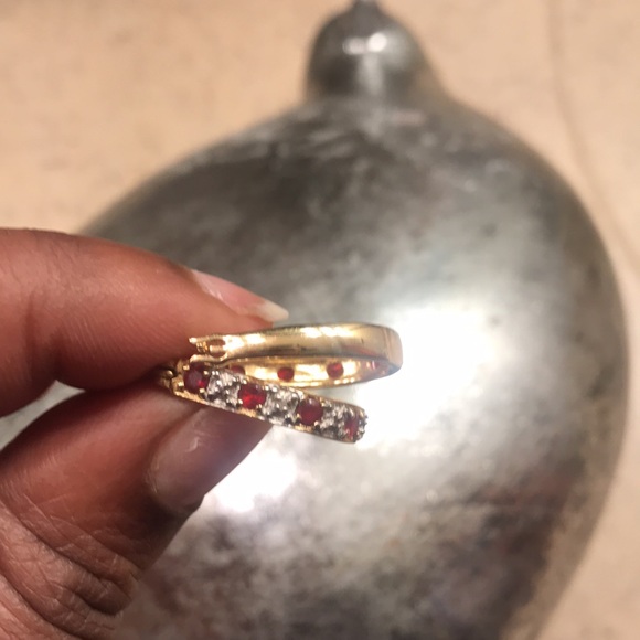 Premier Design 925 Gold Plated Ruby Hoops - Picture 5 of 6